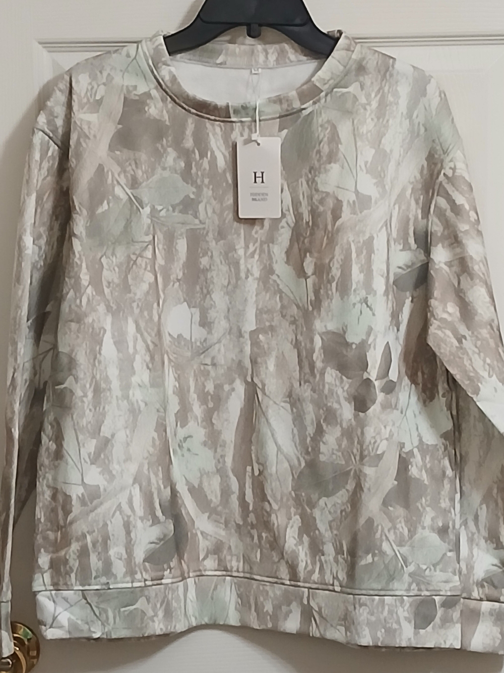 Beige Floral-Print Pullover Sweatshirt
